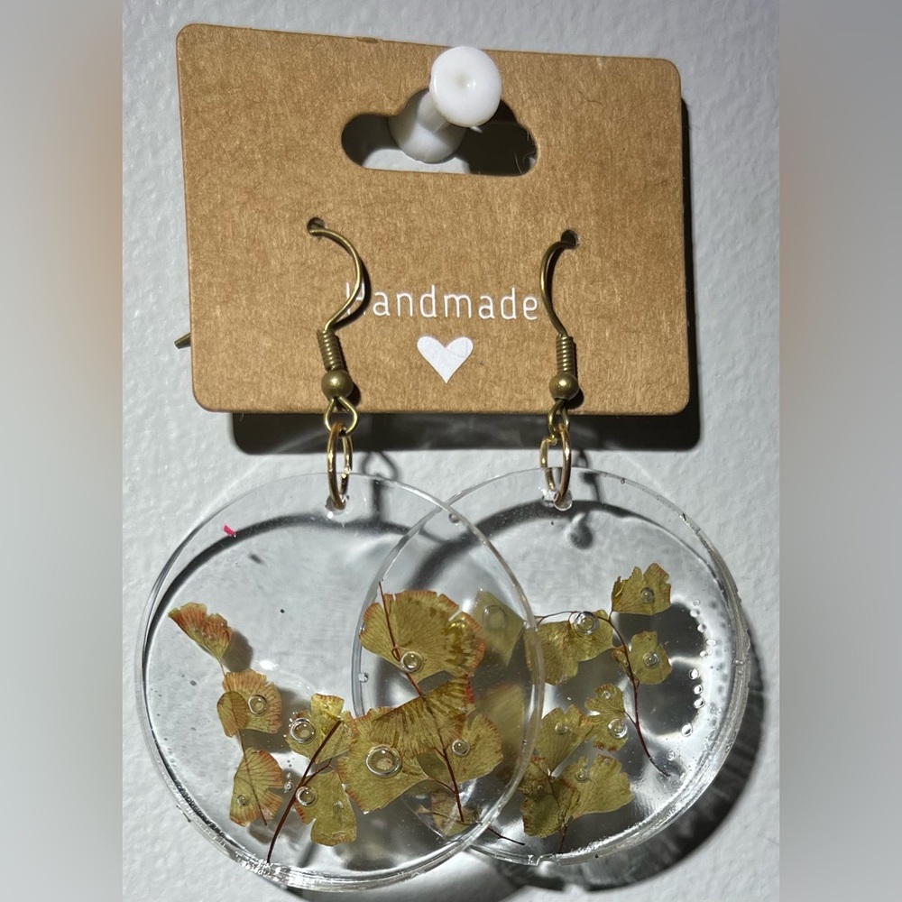 Handmade Gold and Green Leaf Earrings